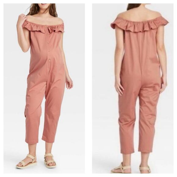 The Nines by Hatch Maternity Jumpsuit Small Off The Shoulder Pink Button-Front - Picture 1 of 12